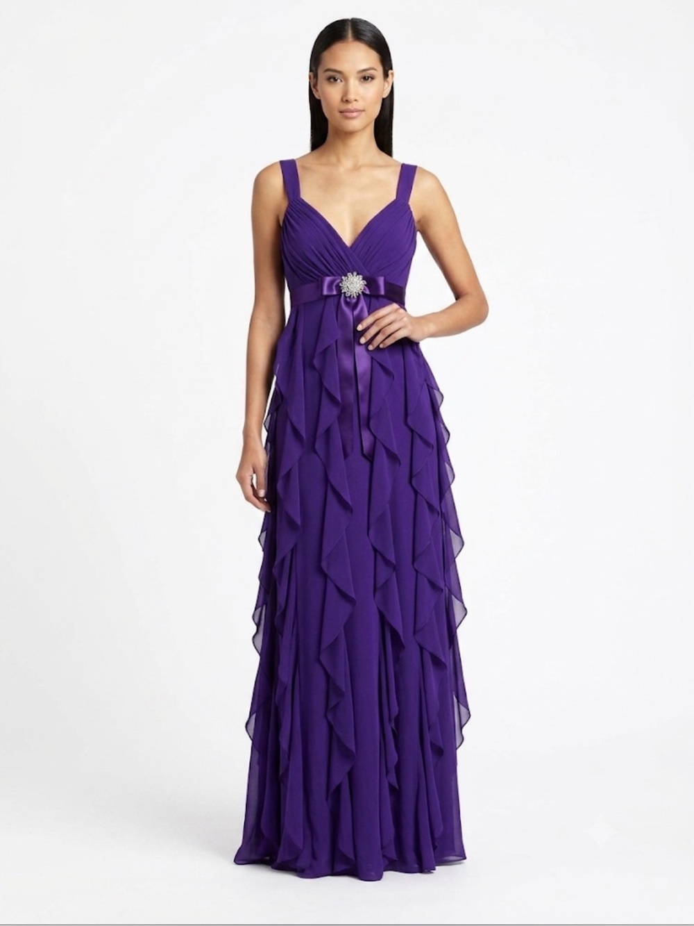 Vintage Betsy & Adam Purple Formal Gown Rhinestone Empire Waist Maxi Dress